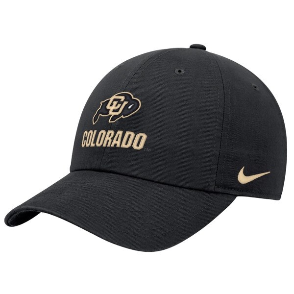 Black Nike hat with CU Buffaloes logo above gold “COLORADO” text and gold Nike swoosh on left side