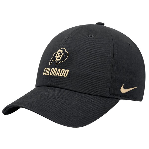 Black Nike hat with embroidered CU Buffaloes logo and "COLORADO" text on the front, and tan Nike Swoosh on the side.