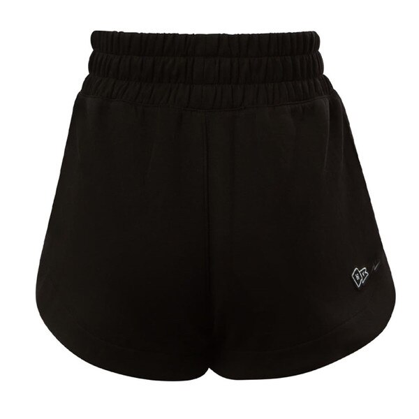 Back view of black Hype and Vice women's sport shorts with a high-rise elastic waistband and subtle logo detailing on the right side.