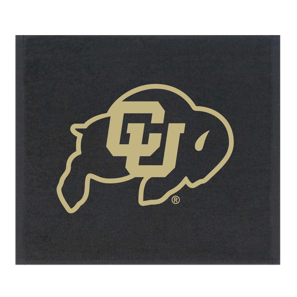 This is a black rally towel. The large C.U. buffalo logo is Gold.