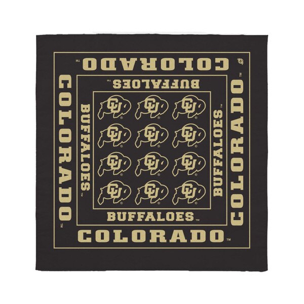This is a Black bandana. All of the printing on it is gold. The design is only on the front with none on the back.