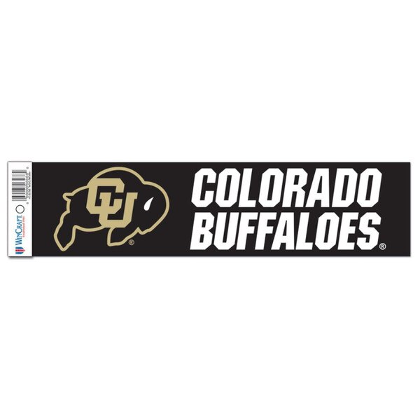 A black bumper sticker that says Colorado Buffaloes in bold white print and features the CU buffalo logo in gold.