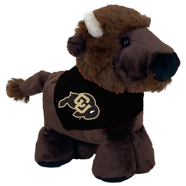 A small picture of a buffalo stuffed plushy with a black bandana with the C-U buffalo logo.