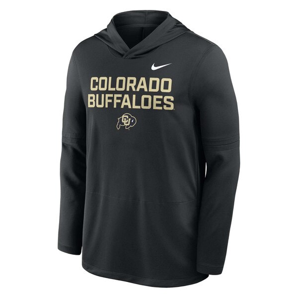 Nike black long-sleeve hoodie with “Colorado Buffaloes” and CU Buffaloes logo printed on front in gold.