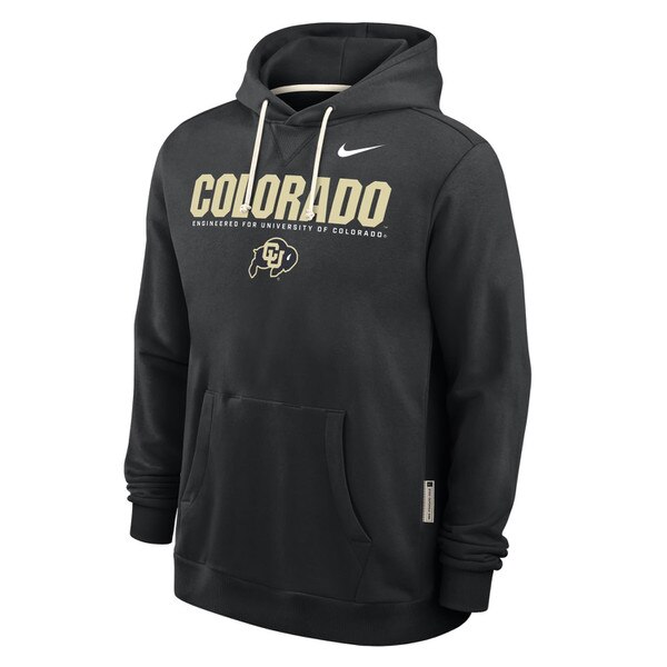 Black pullover hoodie with large “COLORADO” text, CU Buffaloes logo, and Nike swoosh on chest, featuring front pouch pocket and drawstring hood.