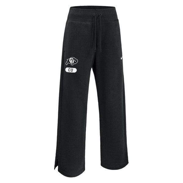 Women's Nike wide-leg sweatpants with CU Buffaloes logo and "CU" patch on left thigh and Nike Swoosh on right thigh.