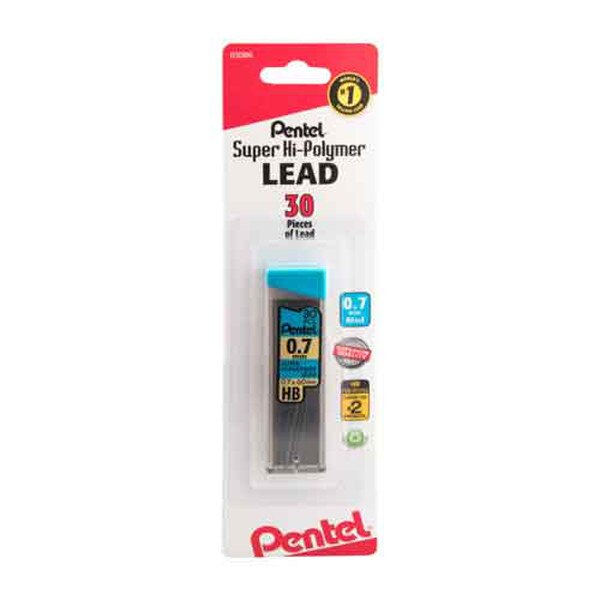Pentel Super Hi-Polymer 0.7mm HB lead refill pack with 30 pieces, in retail packaging.