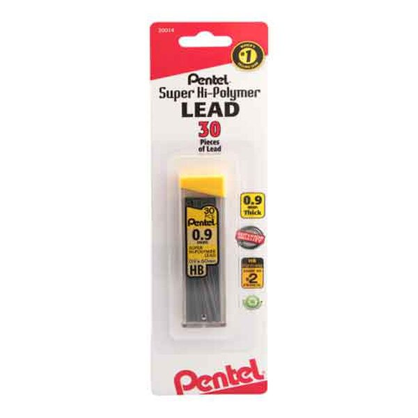Pentel Super Hi-Polymer 0.9mm HB lead refill pack with 30 pieces, in retail packaging.