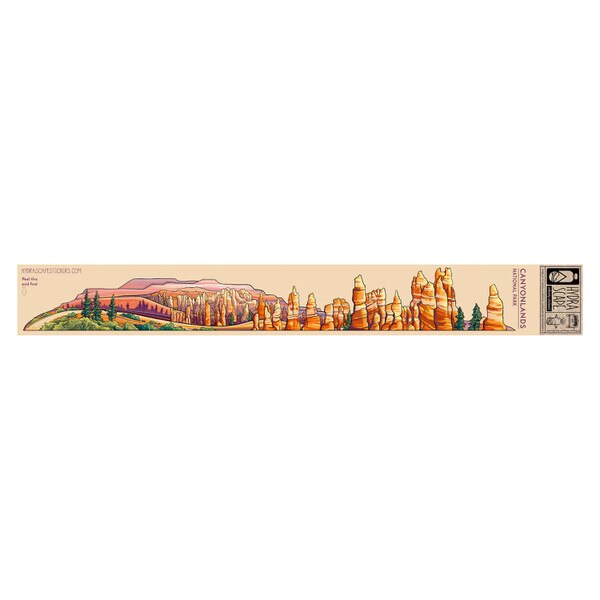 Canyonlands National Park panoramic vinyl sticker featuring colorful rock formations and scenic desert landscape.