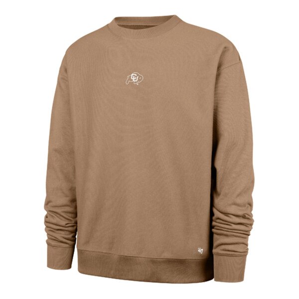 Front of brown crewneck sweatshirt with small white CU Buffaloes logo