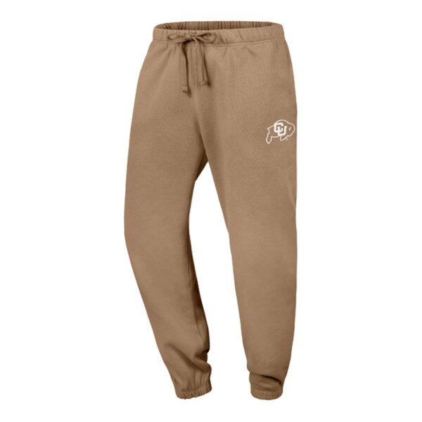 Front of brown jogger pants with elastic cuffs and single back pocket