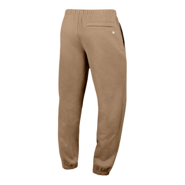 Back of brown jogger pants with elastic cuffs and single back pocket