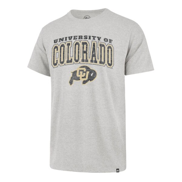 Heather gray University of Colorado T-shirt with vintage-style lettering and CU Buffaloes logo on front.