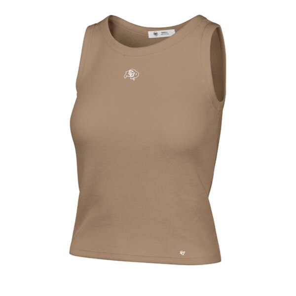 Brown women’s cropped tank top with white CU Buffaloes logo on chest