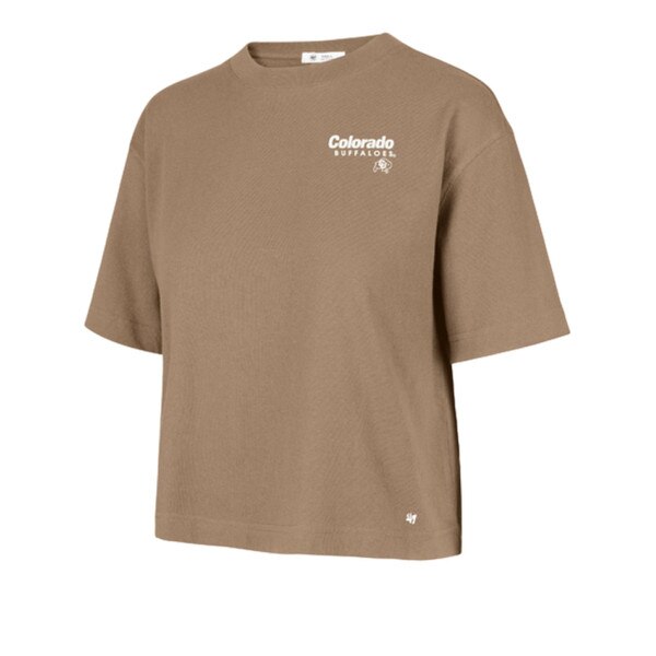 Brown cropped women’s Colorado Buffaloes t-shirt with white graphic on left chest