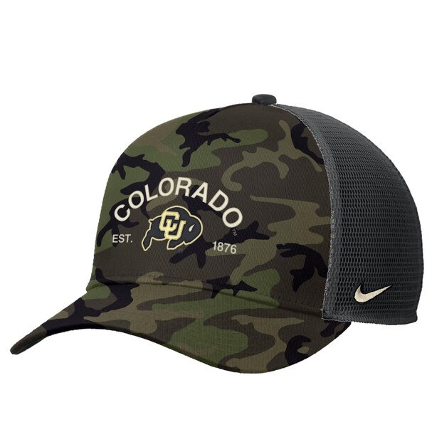 Nike hat with camo design on front and mesh on back. Front displays "Colorado Est. 1876" and the Ralphie logo.