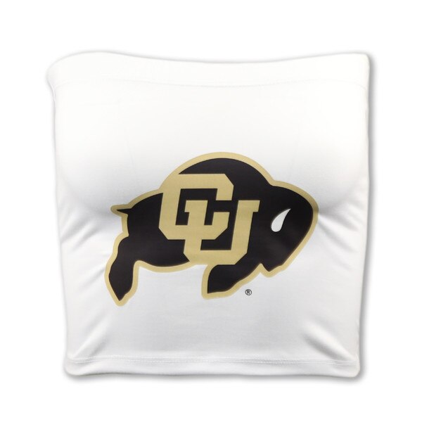 White tube top with large CU Buffaloes logo on front