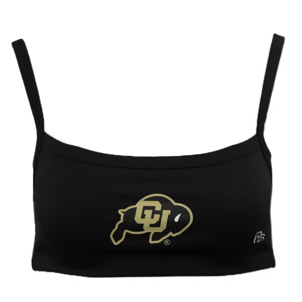 Black bra top with CU Buffaloes logo on front