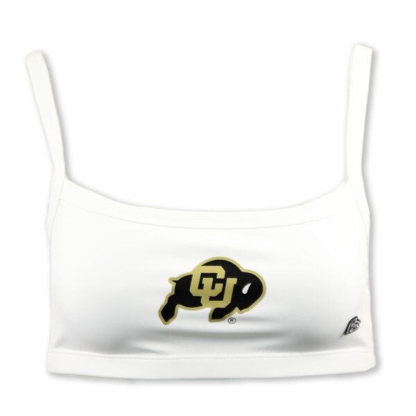 White bra top with CU Buffaloes logo on front