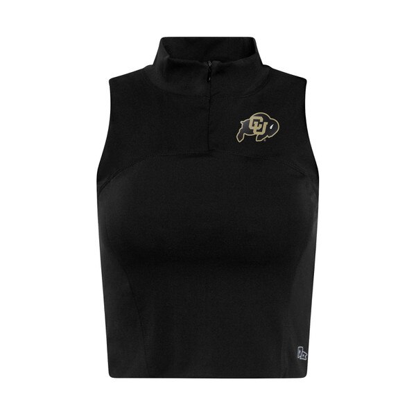 Black sleeveless crop top with CU Buffaloes logo on left chest