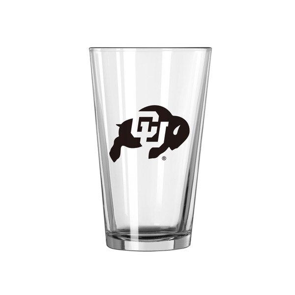 Clear pint glass with black Colorado Buffaloes logo on front