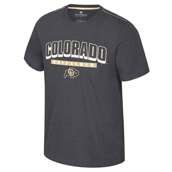 Heather black T-shirt with bold “Colorado” and “Buffaloes” text across chest and CU Buffaloes logo underneath.
