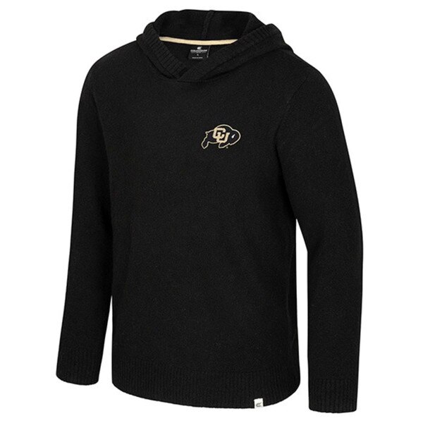 Black hooded sweater featuring the Colorado Buffaloes logo in gold on the left chest, with long sleeves and a ribbed hem and cuffs.