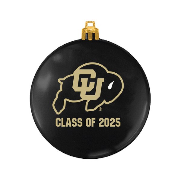 University of Colorado Class of 2025 ornament with CU Buffalo logo, glossy black finish, and gold-tone hanging cap