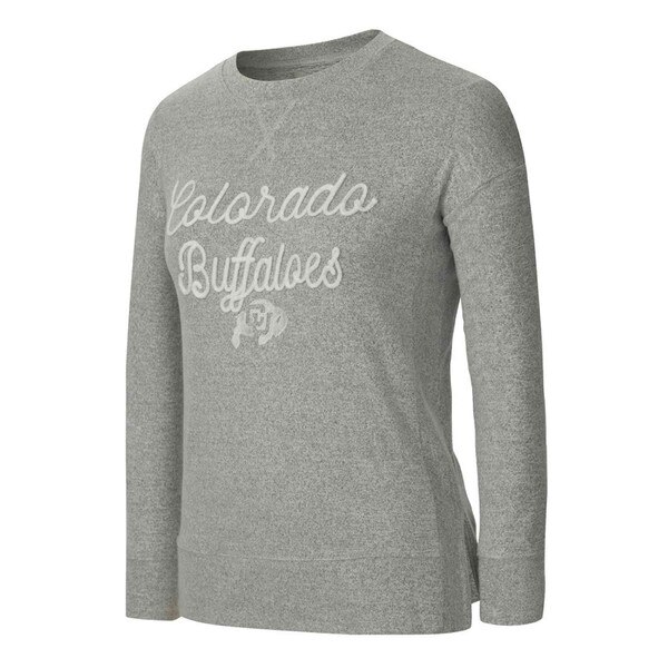 Gray Colorado Buffaloes crewneck sweatshirt with fuzzy raised lettering and embroidered CU logo on the front.