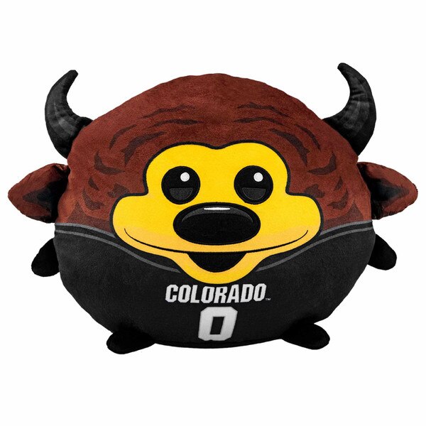 Round plush Chip the Buffalo mascot with smiling face and Colorado jersey
