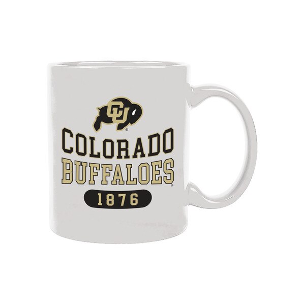 White ceramic mug with Colorado Buffaloes logo and 1876 graphic