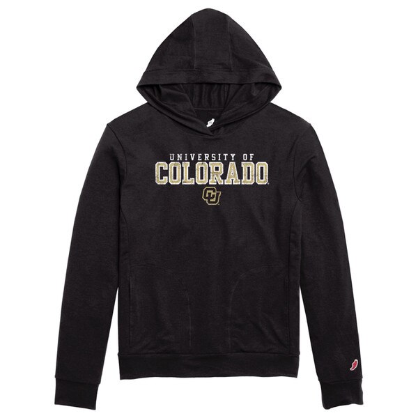Black hoodie with “UNIVERSITY OF COLORADO” in textured white and gold letters and a CU logo underneath.