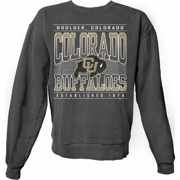 Black crewneck sweatshirt with large distressed “Colorado Buffaloes” graphic, CU Buffaloes logo, and “Boulder, Colorado” and “Established 1876” text.