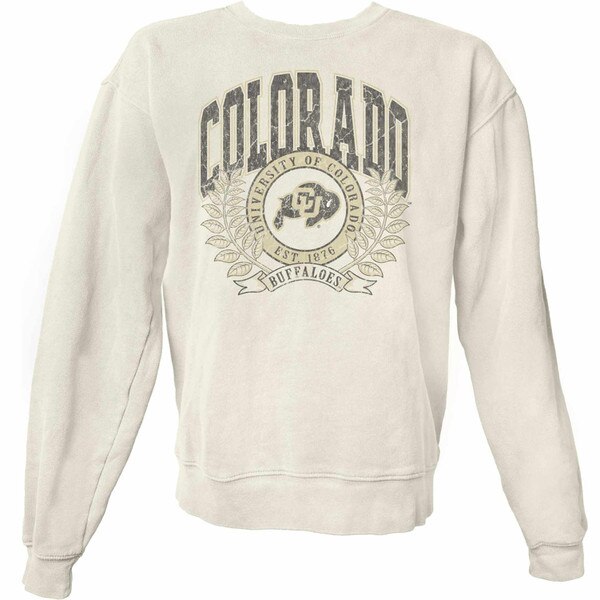 Ivory crewneck sweatshirt with vintage-style “Colorado” text, CU Buffaloes logo inside a laurel crest, and “University of Colorado Buffalos Est. 1876” graphic.