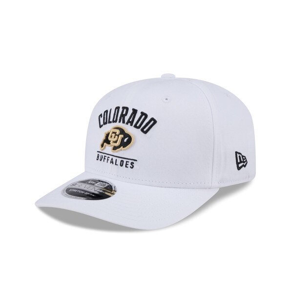 CU Boulder white fitted hat with Colorado Buffaloes embroidered logo on front by New Era