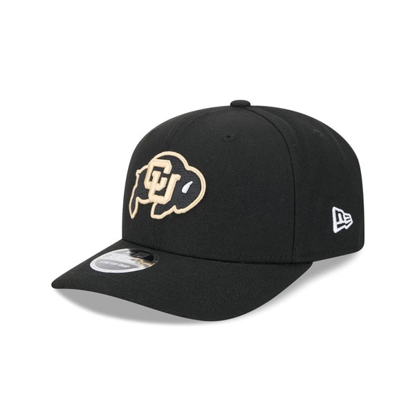 Black New Era snapback cap featuring embroidered Colorado Buffaloes logo on the front and curved bill.