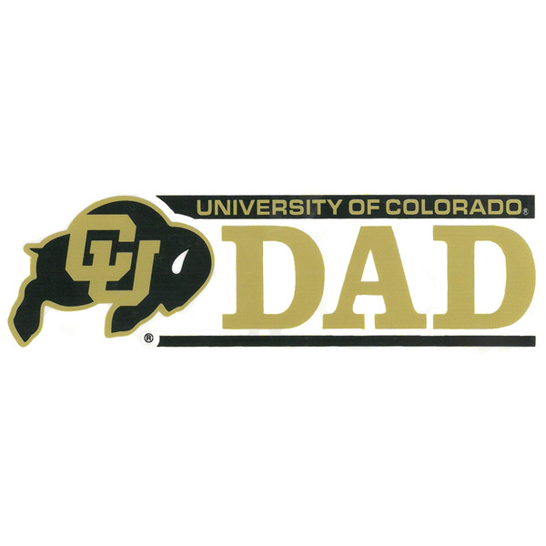 A University of Colorado Dad decal with black and Vegas Gold accents.