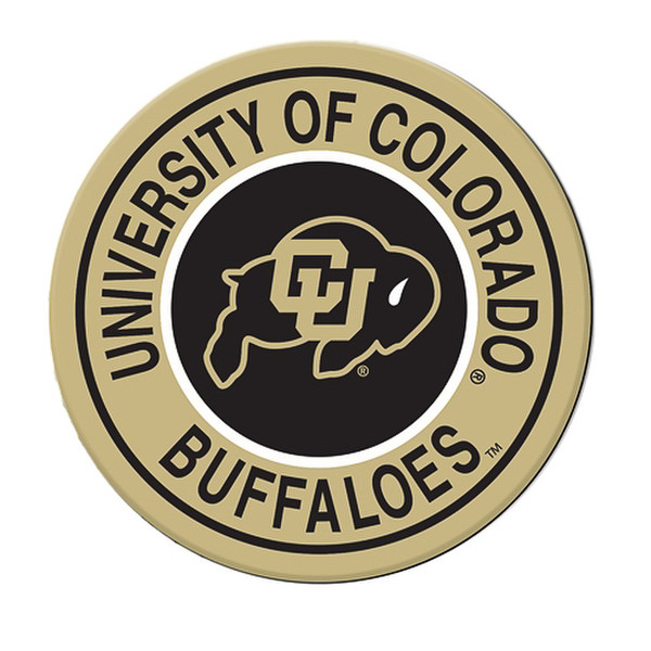 A black and Vegas Gold circular magnet with University of Colorado Buffaloes in writing around the edges, and a C-U Buffalo logo in the center.