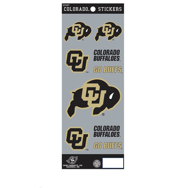 An assorted sticker pack of C-U and C-U Buffalo logos, and 'Colorado Buffaloes' and 'Go Buffs' in writing.