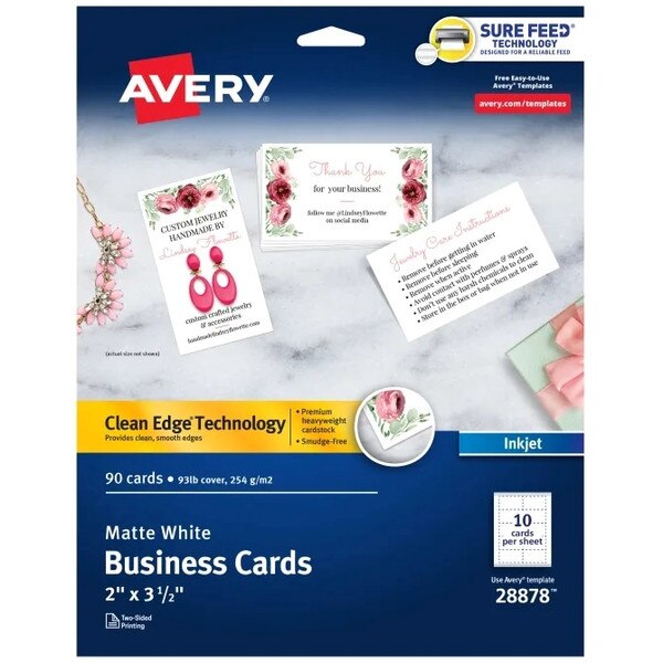 9 printable business card sheets, with 10 business cards on each sheet, with two-sided printing.