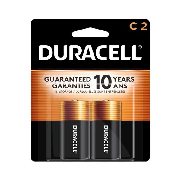 A two pack of type c duracell batteries.