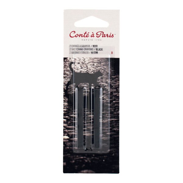 A pack of two black sketching crayons slash charcoals.