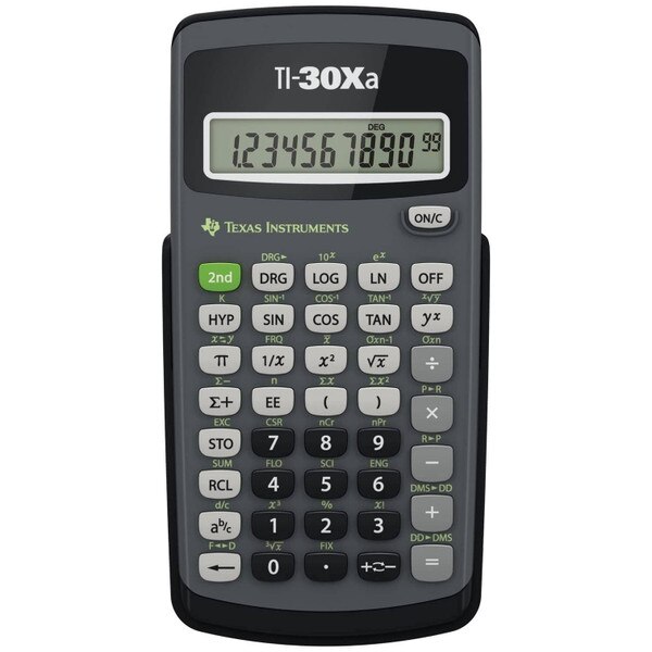 A black Texas Instruments thirty x a scientific calculator.